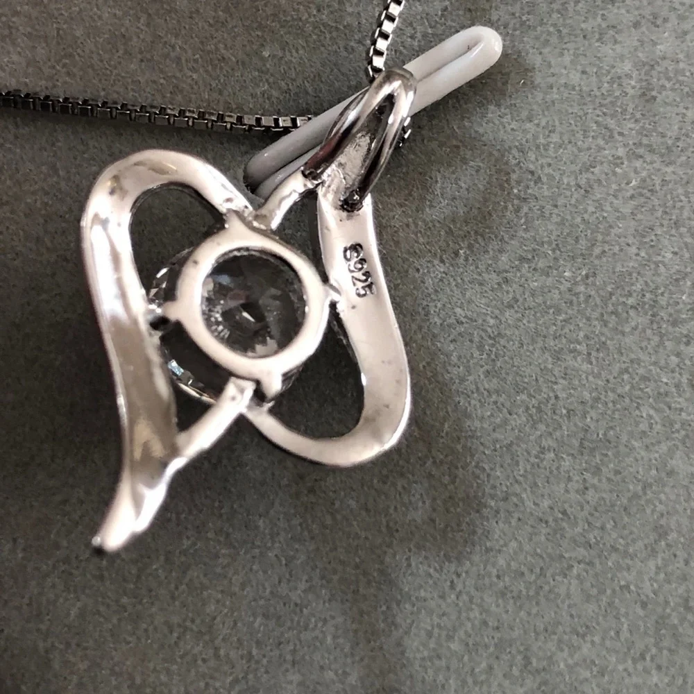 925 Sterling Silver Italy Heart Cubic Zirconia Mother Pendant Chain Necklace